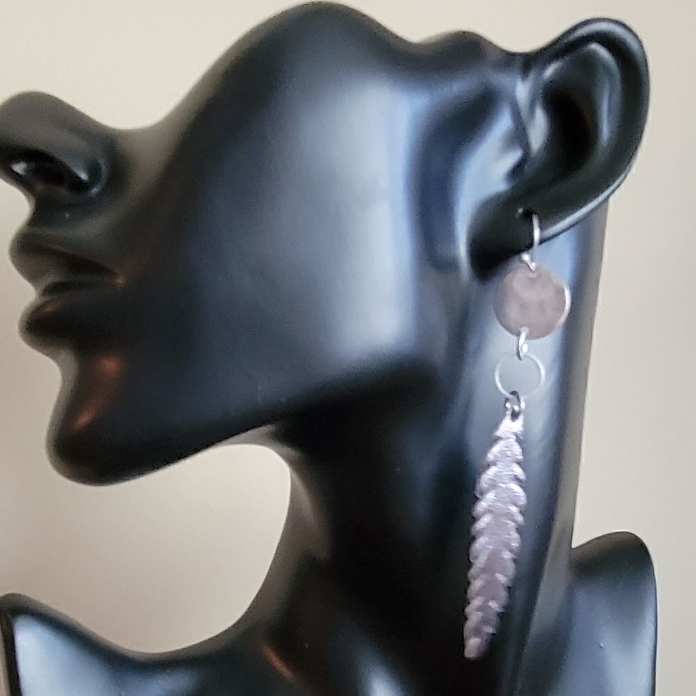 Faux leather feather earrings. Fashion jewelry. Statement jewelry. NWOT - Picture 2 of 3